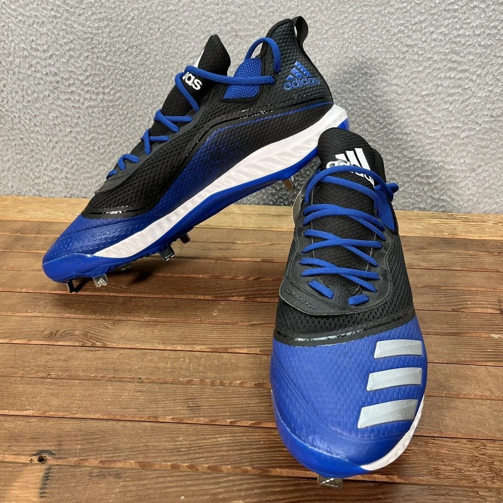 Adidas Baseball‎ Cleats Mens 16 Black Blue White Icon V Bounce Shoes Sports NEW